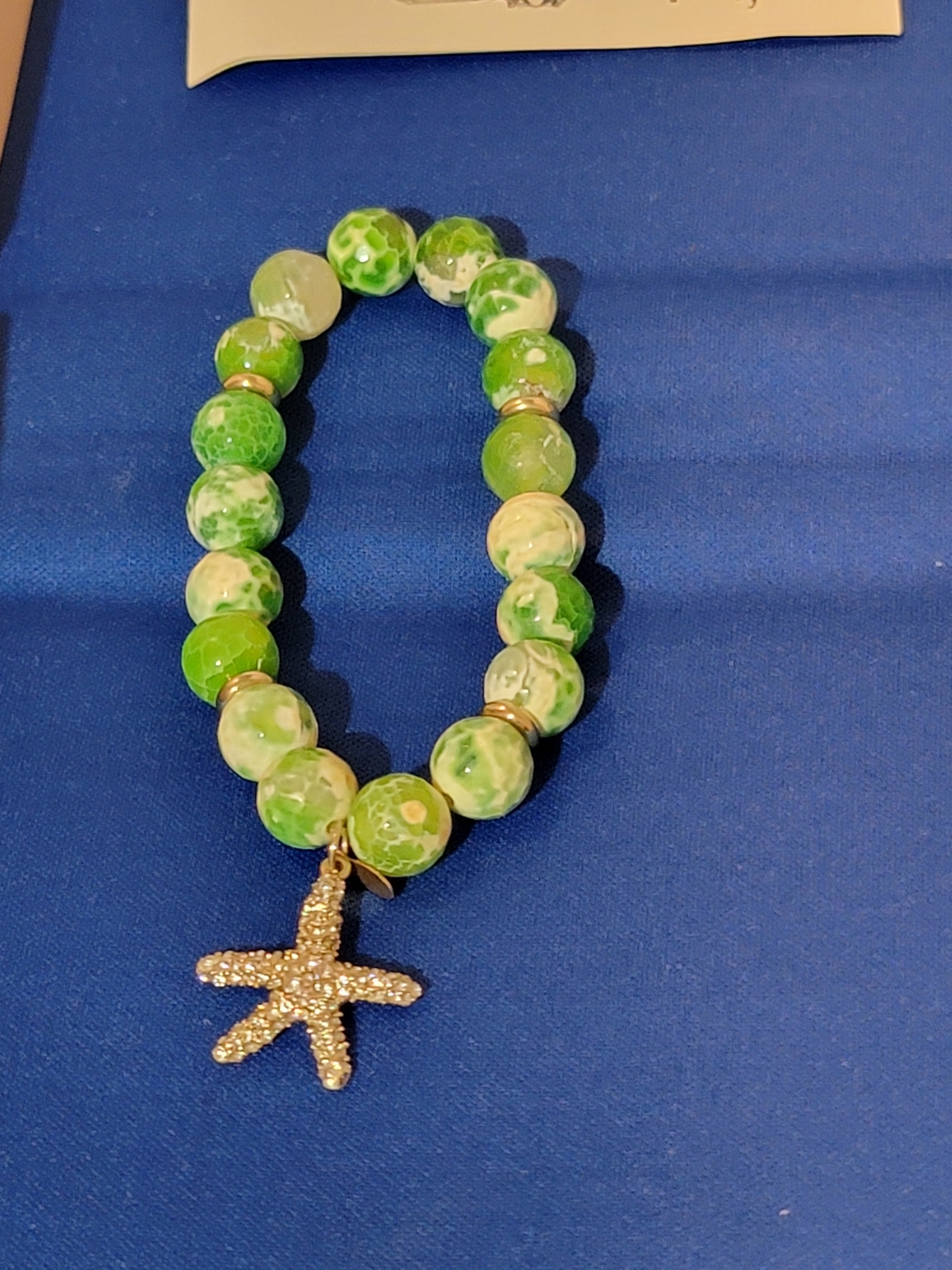 Kirks Folly Green Marbled Bead Bracelet with Gold Starfish Charm